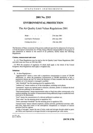 Air Quality Limit Values Regulations 2001 (Includes correction July 2001)