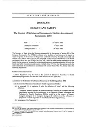Control of Substances Hazardous to Health (Amendment) Regulations 2003