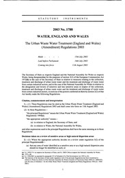 Urban Waste Water Treatment (England and Wales) (Amendment) Regulations 2003