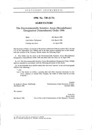 Environmentally Sensitive Areas (Breadalbane) Designation (Amendment) Order 1996 (Includes correction slip issued April 1996)