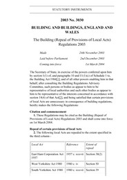 Building (Repeal of Provisions of Local Acts) Regulations 2003