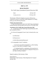Traffic Signs (Amendment) General Directions 2004
