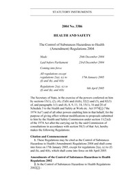 Control of Substances Hazardous to Health (Amendment) Regulations 2004