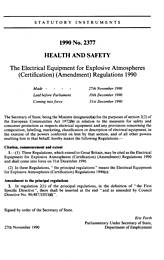 Electrical Equipment for Explosive Atmospheres (Certification) (Amendment) Regulations 1990
