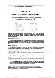 Education (Schools and Further Education) (Amendment) Regulations 1987