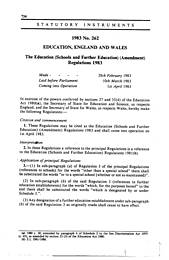 Education (Schools and Further Education) (Amendment) Regulations 1983
