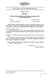 Homes Insulation Scheme and Grants (Amendment) Order (Northern Ireland) 1984