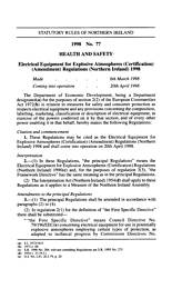 Electrical Equipment for Explosive Atmospheres (Certification) (Amendment) Regulations (Northern Ireland) 1998