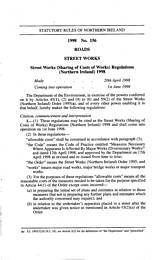 Street Works (Sharing of Costs of Works) Regulations (Northern Ireland) 1998