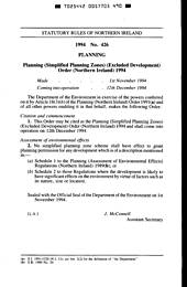 Planning (Simplified Planning Zones) (Excluded Development) Order (Northern Ireland) 1994