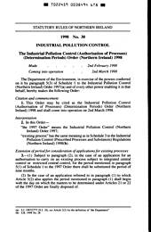 Industrial Pollution Control (Authorisation of Processes) (Determination Periods) Order (Northern Ireland) 1998