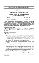 Air Quality Limit Values Regulations (Northern Ireland) 2002