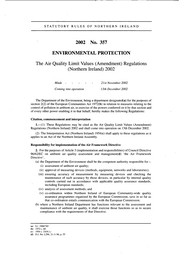 Air Quality Limit Values (Amendment) Regulations (Northern Ireland) 2002