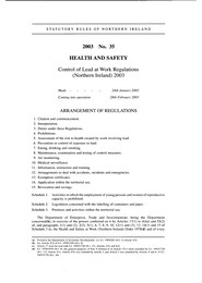Control of Lead at Work Regulations (Northern Ireland) 2003