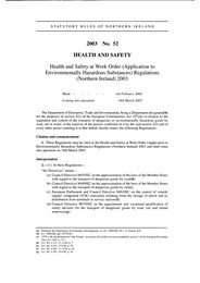 Health and Safety at Work Order (Application to Environmentally Hazardous Substances) Regulations (Northern Ireland) 2003