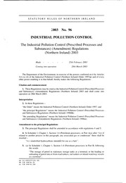 Industrial Pollution Control (Prescribed Processes and Substances) (Amendment) Regulations (Northern Ireland) 2003