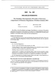 Disability Discrimination (Providers of Services) (Adjustment of Premises) Regulations (Northern Ireland) 2003