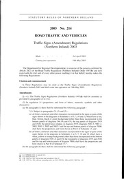 Traffic Signs (Amendment) Regulations (Northern Ireland) 2003