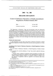 Control of Substances Hazardous to Health (Amendment) Regulations (Northern Ireland) 2003