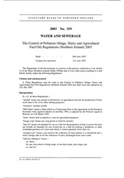 Control of Pollution (silage, Slurry and Agricultural Fuel Oil) Regulations (Northern Ireland) 2003