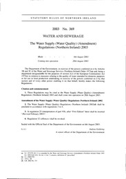 Water Supply (Water Quality) (Amendment) Regulations (Northern Ireland) 2003