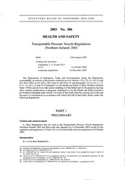 Transportable Pressure Vessels Regulations (Northern Ireland) 2003