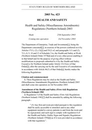 Health and Safety (Miscellaneous Amendments) Regulations (Northern Ireland) 2003