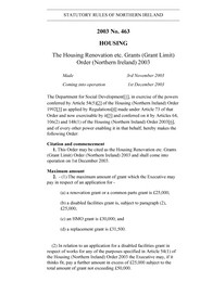 Housing Renovation etc. Grants (Grant Limit) Order (Northern Ireland) 2003 (Includes correction dated November 2003)