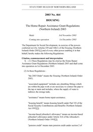 Home Repair Assistance Grant Regulations (Northern Ireland) 2003 (Includes correction dated November 2003)