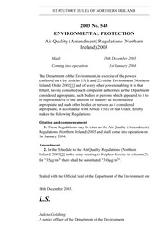 Air Quality (Amendment) Regulations (Northern Ireland) 2003