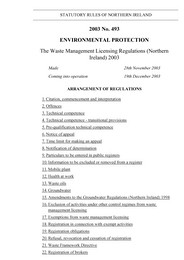 Waste Management Licensing Regulations (Northern Ireland) 2003