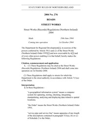 Street Works (Records) (Northern Ireland) Regulations 2004