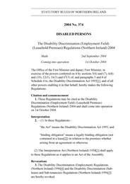 Disability Discrimination (Employment Field) (Leasehold Premises) Regulations (Northern Ireland) 2004