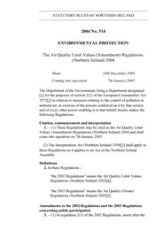 Air Quality Limit Values (Amendment) Regulations (Northern Ireland) 2004