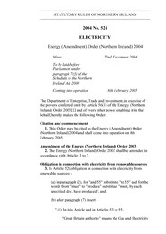 Energy (Amendment) Order (Northern Ireland) 2004