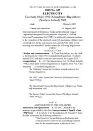 Electricity Order 1992 (Amendment) Regulations (Northern Ireland) 2005