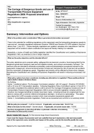 Impact Assessment for the Carriage of Dangerous Goods and Use of Transportable Pressure Equipment Regulations 2009: Proposed amendment