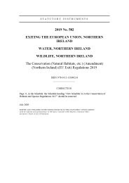 Conservation (Natural Habitats, etc.) (Amendment) (Northern Ireland) (EU Exit) Regulations 2019 (Includes correction slip issued July 2020)