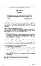 Housing Renovation etc. Grants (Reduction of Grant) (Amendment) regulations (Northern Ireland) 1996