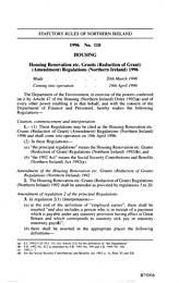 Housing Renovation etc. Grants (Reduction of Grant) (Amendment) regulations (Northern Ireland) 1996