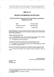 Road Works (Inspection Fees) (Scotland) Amendment Regulations 2002