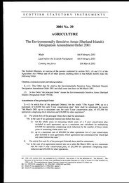 Environmentally Sensitive Areas (Shetland Islands) Designation Amendment Order 2001