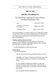 Road Works (Sharing of Costs of Works) (Scotland) Regulations 2003