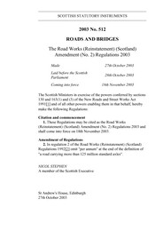 Road Works (Reinstatement) (Scotland) Amendment (No.2) Regulations 2003