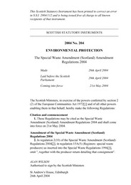 Special Waste Amendment (Scotland) Amendment Regulations 2004