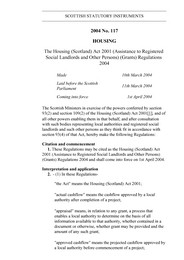 Housing (Scotland) Act 2001 (Assistance to Registered Landlords and Other Persons) (Grants) Regulations 2004