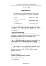 Nature Conservation (Designation of Relevant Regulatory Authorities) (Scotland) Order 2004