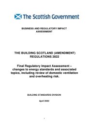 Business and Regulatory Impact Assessment - The Building Scotland (Amendment) Regulations 2022. Final Regulatory Impact Assessment – changes to energy standards and associated topics, including review of domestic ventilation and overheating risk. SSI 2022/136