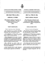 Education (Schools and Further and Higher Education) (Amendment) (Wales) Regulations 2001. (W.304)