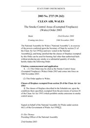 Smoke Control Areas (Exempted Fireplaces) (Wales) Order 2003. (W.262)